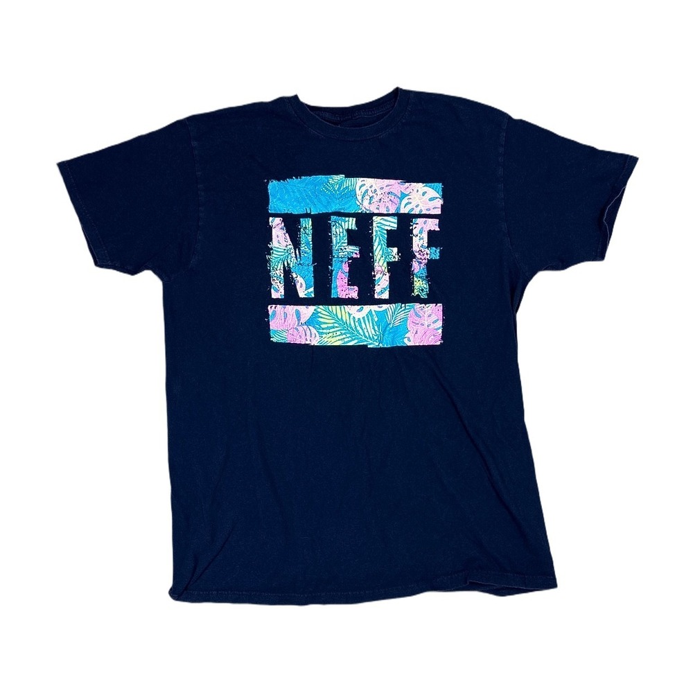 Neff Graphic T-Shirt Mens Large Black Excellent Floral Tropical Logo Skate